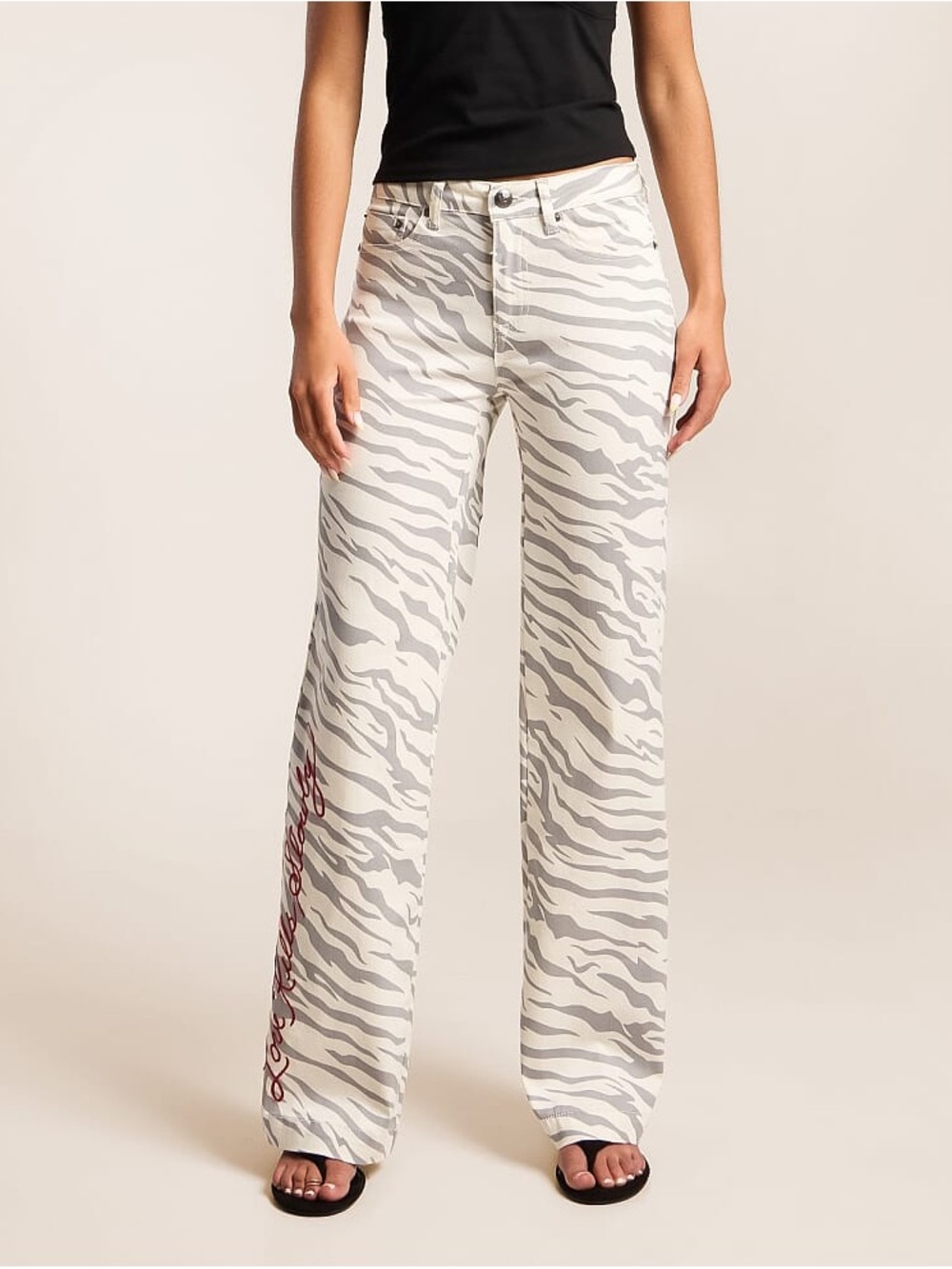 Ed Hardy White & Light Gray Zebra-Print Wide Leg Jeans